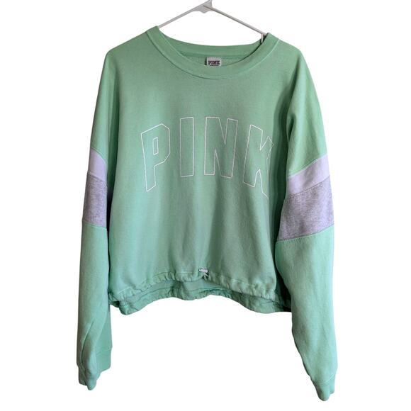 Victoria's Secret Pink Cropped Sweatshirt Drawstring Waist Mint Green SZ XXL - Picture 1 of 7